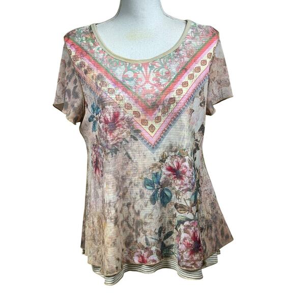 Sundance Ever Blooming Floral mesh top, bohemian, eclectic, whimsical, artisan - Picture 1 of 4